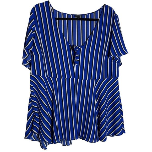 Torrid Blue Stripe Georgette Bow Blouse 2x - Picture 6 of 10